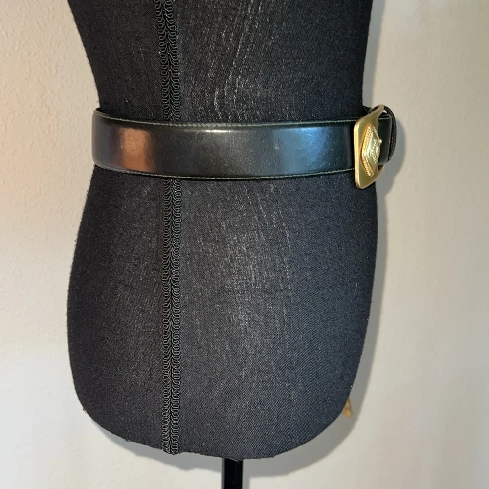 ESCADA Women’s Collaboration with Avignon Black Leather Belt Gilded Gold Charms